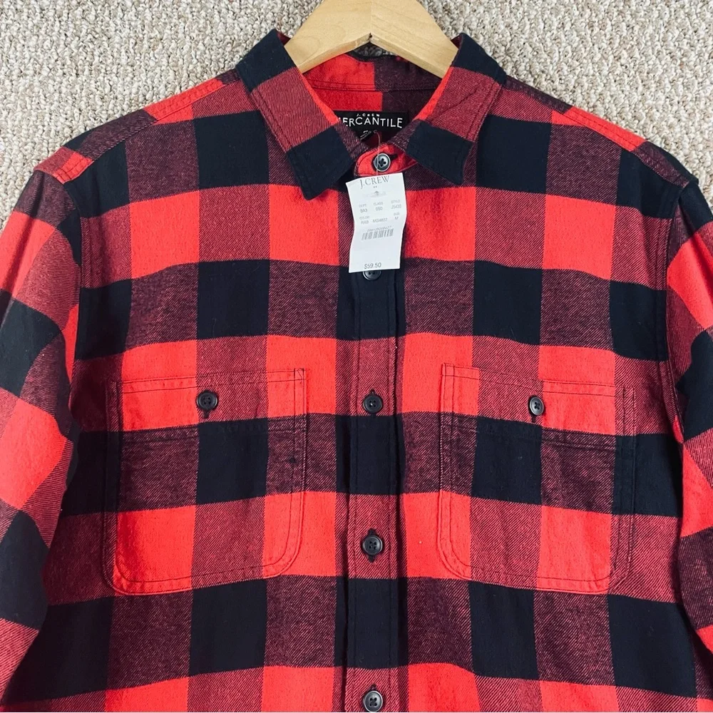 J.Crew Shirt Men's Medium Buffalo Plaid Flannel Button-Up Red Black NWT T723